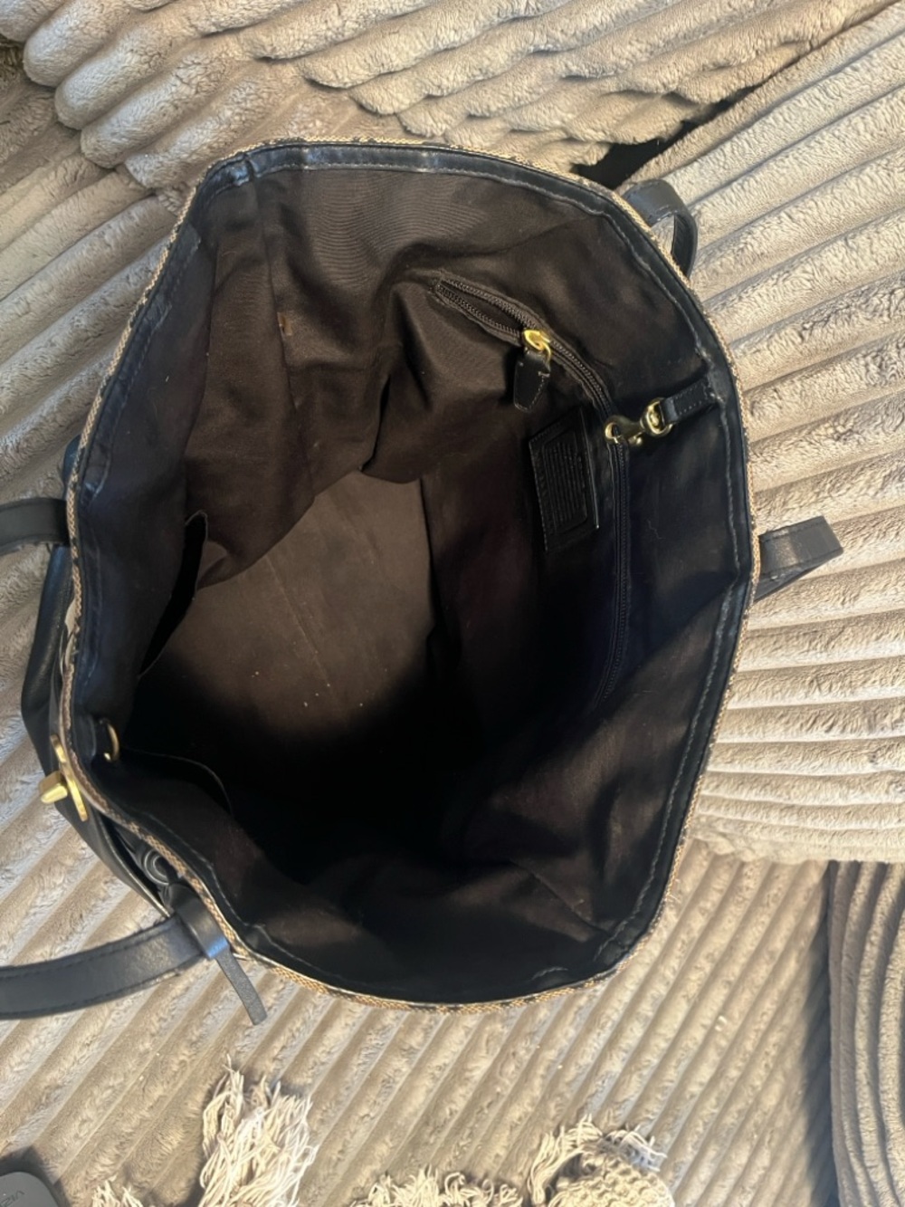 Coach Two-Tone Signature Canvas Tote with Black Leather Base - Picture 6 of 11